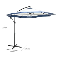 Outsunny Umbrela de Gradina cu Baza in Cruce, Deschidere cu Manivela si Orificiu de Ventilatie, Ø295x194 cm, Albastru(m-3)