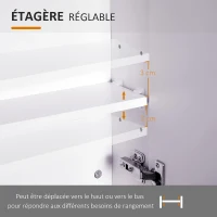 HOMCOM Armoire murale salle de bain avec miroir 70 x 60 cm avec étagère réglable, miroir salle de bain avec rangement, blanc(m-5)