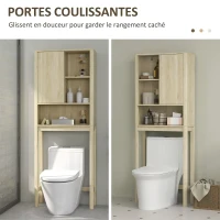 HOMCOM Meuble de rangement au-dessus des toilettes avec porte coulissante, compartiments et étagère réglable, blanc(m-7)