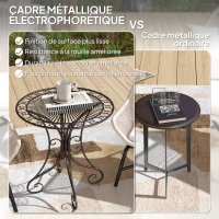 Outsunny Table de jardin ronde Ø 85 cm, table de terrasse cadre en métal, charge de 50 kg, pour intérieur et extérieur, marron(m-5)