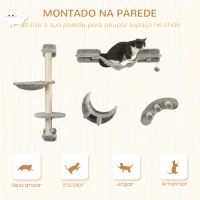 PawHut Conjunto de Prateleiras para Gatos de 4 Peças com Rede Postes de Arranhar Escada e Plataformas Cinzento(m-4)
