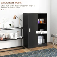 HOMCOM Dulap Birou 80x40x120 cu 3 Rafturi și Ușă Dublă cu Încuietoare pentru Birou sau Salița, Negru(m-4)