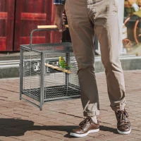 PawHut Cage de transport en acier pour perroquets, cage à oiseaux avec 2 bols en acier inoxydable, 2 perchoirs, plateau, noir(m-2)
