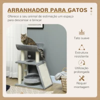 PawHut Arranhador para Gatos Altura 76 cm com 4 Postes de Arranhar Cama Plataforma em U Almofada para Arranhar Cinzento(m-4)