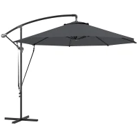 Outsunny Umbrelă de Soare cu Corzi Anti-Vânt, Orificii de Aerisire, Bază în Cruce și Manivelă, Φ290x243 cm, Gri(m-1)