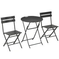 Outsunny Set de Gradina  3 Piese cu 2 Scaune si Masa Pliabile din Otel si HDPE pentru Balcon si Terasa, Gri Inchis(m-11)