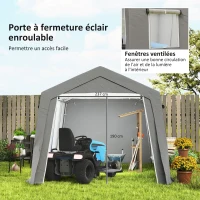 Outsunny Abri de Rangement Extérieur 3 x 4,5 m, tente de stockage étanche et anti-UV, porte enroulable, fenêtres, gris(m-6)