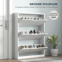 HOMCOM Szafka na buty z 3 składanymi szufladami, na do 12 par butów, Płyta wiórowa, 80 x 17 x 108 cm, Biały(m-4)