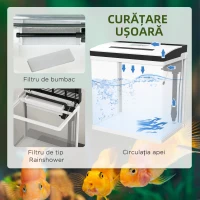 PawHut Acvariu de 28L cu Iluminare LED, Orificii de Ventilație și Pompă Silențioasă, 38x26x38 cm, Alb(m-6)