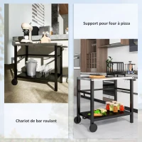 Outsunny Desserte plancha extérieure avec plan de travail, chariot de barbecue avec étagère crochets 102x50x81cm, gris charbon(m-8)