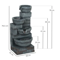 Outsunny Fontaine extérieure de jardin cascade avec éclairage LED, pompe inclus, 38 x 35 x 78,5 cm, gris(m-3)