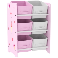 AIYAPLAY Estantería Infantil para Niños de +3 Años Estantería para Juguetes con 6 Cajas de Tela no Tejida 43x30x60 cm Rosa
