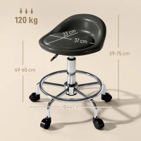HOMCOM Obrotowy Taboret z Regulacją Wysokości z Oparciem, 59-75 cm, Obrotowy 360°, Czarny(m-3)