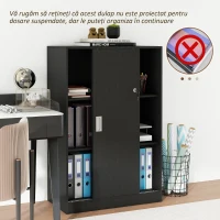 HOMCOM Dulap Birou 80x40x120 cu 3 Rafturi și Ușă Dublă cu Încuietoare pentru Birou sau Salița, Negru(m-6)