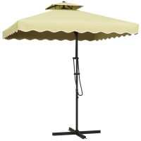 Outsunny Umbrelă Suspendată cu Copertină Dublă, Deschidere cu Manivelă, Bază în Cruce şi Falduri, 2.5x2.5 m, Bej(m-10)