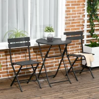 Outsunny Set de Gradina  3 Piese cu 2 Scaune si Masa Pliabile din Otel si HDPE pentru Balcon si Terasa, Gri Inchis(m-10)