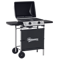 Outsunny Barbecue gaz 2 brûleurs en acier inoxydable, puissance 2,8 kW, barbecue de jardin 2 grilles, 104 x 49 x 99 cm, noir