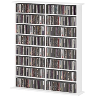 HOMCOM Rangements pour CD et DVD avec 16 compartiments et 12 étagères réglables, capacité max. 720 CD/396 DVD et Blu-ray, blanc