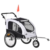 PawHut 2 in 1 hondenaanhanger fietskar jogger vlag regenhoes voor honden Wit(m-1)