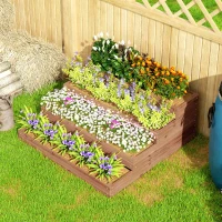 Outsunny Strat Înălțat de Grădină cu 4 Niveluri, Jardinieră de Balcon cu Bază Deschisă și Căptușeală, 113x113x46 cm, Maro(m-8)