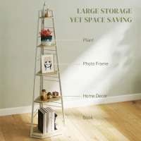 HOMCOM Five-Tier Corner Shelf - White/Wood-Effect(m-4)