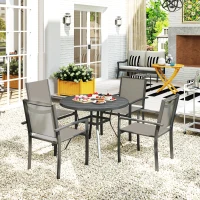 Outsunny 5 Piece Garden Furniture Set, Garden Dining Set with Round Table and 4 Stackable Chairs, Steel Frame, for Outdoor, Patio, Terraces, Dark Grey(m-9)