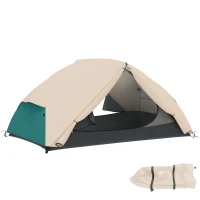 Outsunny Cort de Camping pentru 2 Persoane cu 2 Uși, 2 Ferestre cu Plasă și Geantă de Transport, 280x225x110 cm, Bej(m-11)