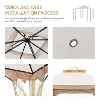 Outsunny 3 x 3(m) Garden Gazebo Patio Party Tent Shelter Outdoor Canopy Double Tier Sun Shade Metal Frame Netting, Beige(m-6)