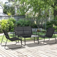 Outsunny Set Masă Bancă si 2 Scaune de Gradina din Metal si Textilen Neagra(m-2)