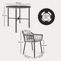 Outsunny 5 Piece Patio Rattan Dining Set, Wicker Garden Table and Chairs w/ Removable Seat & Back Cushions, Round Tempered Glass Tabletop, Parasol Hole, Outdoor Furniture Conservatory Set, Grey(m-3)