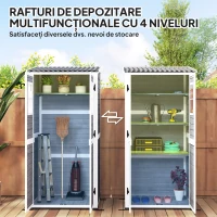 Outsunny Magazie pentru Unelte de Grădină din Lemn de Brad cu 2 Ferestre și Rafturi Reglabile, 91x69x192cm, Gri Deschis(m-5)