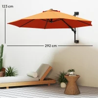 Outsunny 3(m) Wall-Mounted Parasol Shade, with Handle - Orange(m-3)
