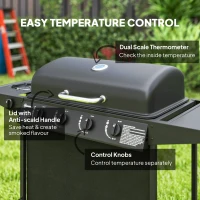 Outsunny 4+1 Burner Gas BBQ Grill, Portable Gas Barbecue Grill with Built-in Thermometer, Lid, Side Table, Shelf, Spice Rack, Wheels, Grease Cup for Garden Party Outdoor Cooking, Black(m-5)