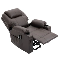 HOMCOM Massagesessel mit Aufstehhilfe, Liegefunktion, Kunstleder, bis 150 kg, 88 x 99 x 106 cm, Braun(m-12)