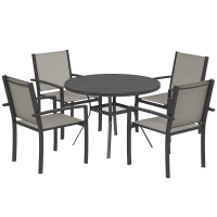 Outsunny 5 Piece Garden Furniture Set, Garden Dining Set with Round Table and 4 Stackable Chairs, Steel Frame, for Outdoor, Patio, Terraces, Dark Grey