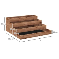 Outsunny Strat Înălțat de Grădină cu 4 Niveluri, Jardinieră de Balcon cu Bază Deschisă și Căptușeală, 113x113x46 cm, Maro(m-3)