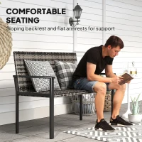 Outsunny Two-Seater Rattan Bench - Mixed Grey(m-7)