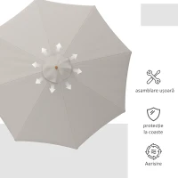 Outsunny Umbrelă de Grădină cu Corzi, Deschidere Reglabilă și Orificii de Ventilație, Ø325x250 cm, Gri(m-7)