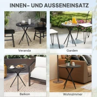 Outsunny Tuintafel Ø60 x 70 cm, Weerbestendige Balkontafel van Staal, Ronde Eettafel met Voetkussentjes, Zwart(m-6)