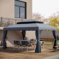 Outsunny 3 x 4m Aluminium Garden Gazebo, Marquee Canopy Shelter Pavilion Party Tent with Nets and Curtains for Garden and Deck, Dark Grey(m-10)
