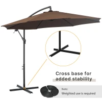 Outsunny 2.45m Overhanging Cantilever Parasol, Heavy Duty Waterproof Garden Umbrella with Cross Base, Brown(m-8)
