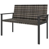 Outsunny Two-Seater Rattan Bench - Mixed Grey(m-11)