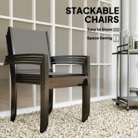 Outsunny 5 Piece Garden Furniture Set, Garden Dining Set with Round Table and 4 Stackable Chairs, Steel Frame, for Outdoor, Patio, Terraces, Dark Grey(m-4)