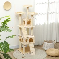 Pawhut Arbre à Chat Griffoir Grattoir 170cm en Sisal Naturel avec 2 Niches 50L X 50L X 170Hcm Beige(m-3)