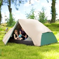 Outsunny Cort de Camping pentru 2 Persoane cu 2 Uși, 2 Ferestre cu Plasă și Geantă de Transport, 280x225x110 cm, Bej(m-9)