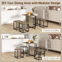 HOMCOM 5 Piece Dining Table and Chairs Set 4, Industrial Space Saving Table and Chairs with Metal Frame, Square Kitchen Table and Stools for Dining Room, Brown(m-8)