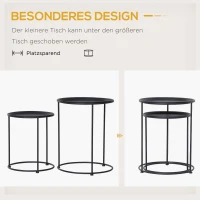 Outsunny Beistelltisch, 2er Set, Gartentisch Couchtisch, Kaffeetisch mit erhöhten Kanten, Wohnzimmer, Metall Schwarz, Ø33/Ø39 x H39/49 cm(m-4)