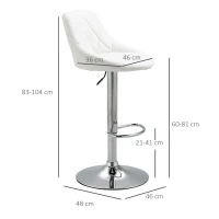 HOMCOM Conjunto de 2 Taburetes de Bar Giratorios con Altura Regulable Sillas Altas Modernas de Comedor con Base Redonda y Reposapiés 46x48x83-104 cm Blanco(m-3)