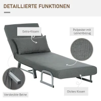 HOMCOM Schlafsessel, Polstersessel, zum Gästebett umwandelbar, ergonomisch, Dunkelgrau(m-6)
