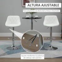 HOMCOM Conjunto de 2 Taburetes de Bar Giratorios con Altura Regulable Sillas Altas Modernas de Comedor con Base Redonda y Reposapiés 46x48x83-104 cm Blanco(m-4)